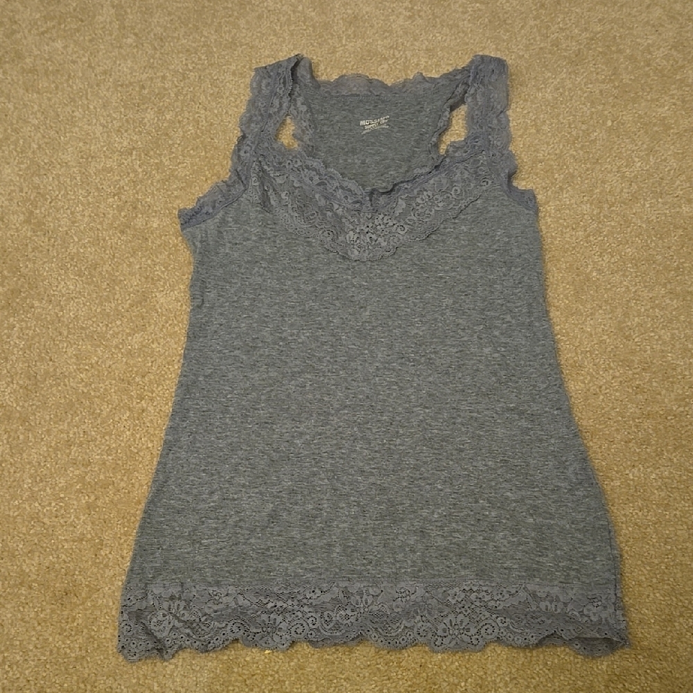 Women's Gray Lace Trim Top
